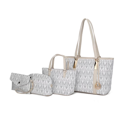 by Mia K. Marimar Women'S Tote Bag with Pouch and Wristlet, Signature 4 Piece Set - White