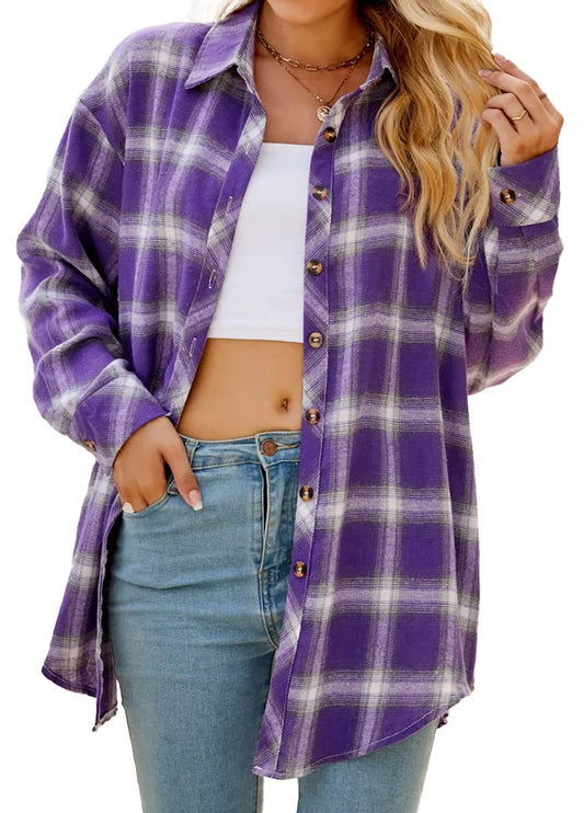 Lightweight plaid flannel shirt | Women's layering flannel top |  Comfortable casual wear for wome Women's warm plaid flannel shirt | Long sleeve button-front flannel shirt | Timeless plaid fashion piece