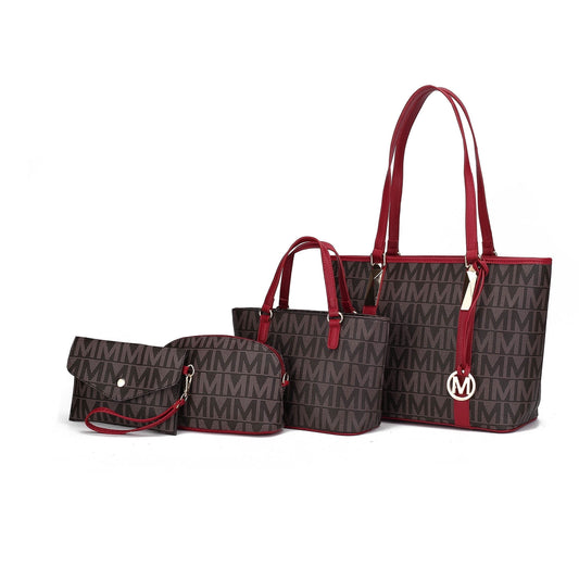 Marimar Women'S Tote Bag with Pouch and Wristlet, Signature 4 Piece Set by Mia K - Red