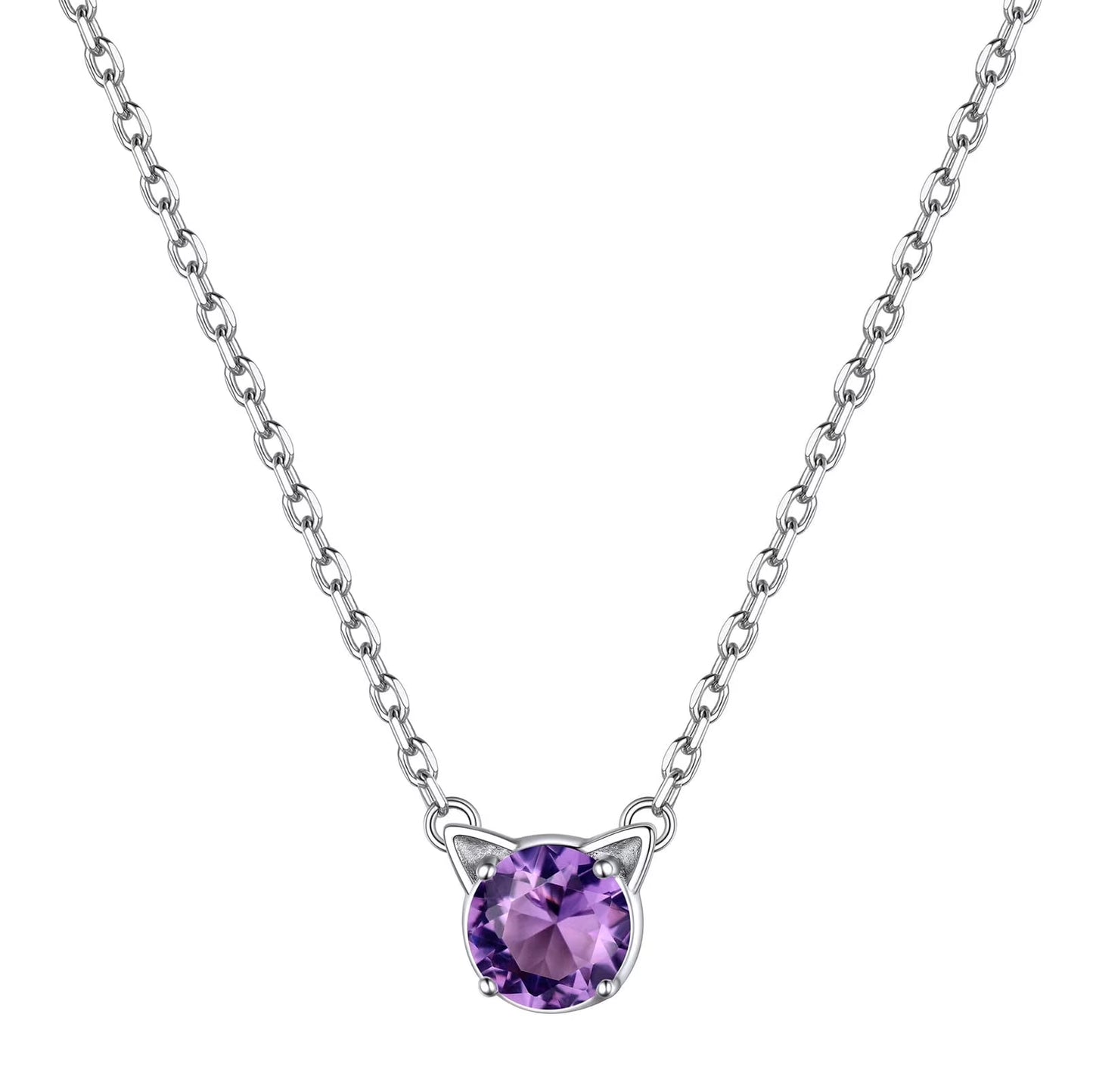 Cute Cat Necklace Sterling Silver Birthstone Pendant Necklace for Women Dainty Jewelry Valentines Day Gifts for Cat Lovers Wife Sister Mom